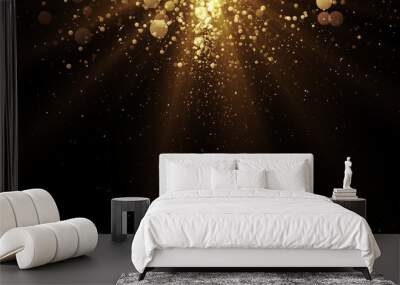 Luxury background with golden particles at the top and bottom. Glitter sparks and light. Holiday card backdrop. Wall mural