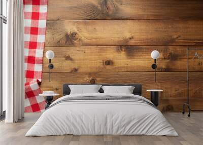 checked tablecloth at wooden  background Wall mural