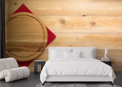 pizza cutting board and naplin at wooden background Wall mural