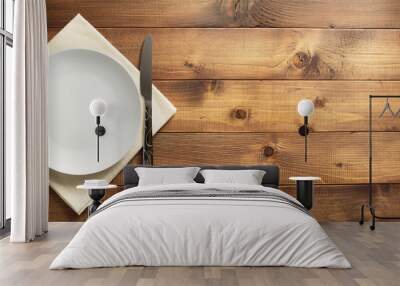 plate, knife and fork on napkin cloth Wall mural