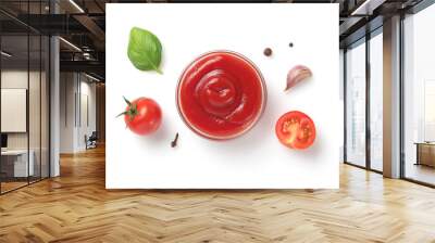 tomato sauce in bowl isolated on white Wall mural