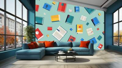 Books Seamless Pattern. Different Colorful Books Wall mural