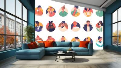 Collection Of Diverse People Avatars, Each Character With Unique Clothing, Accessories And Expressions Wall mural