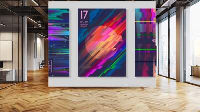 Glitch Futuristic Posters, Covers Set. Hipster Design Compositions for Brochures, Flyers, Placards. Trendy Template. Vector illustration Wall mural