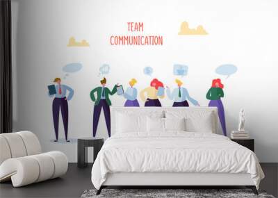 group of business characters chatting. office people team communication concept. social marketing ma Wall mural