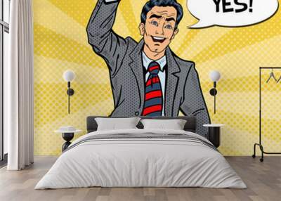 Pop Art Excited Businessman Celevrating Business Success. Vector illustration Wall mural