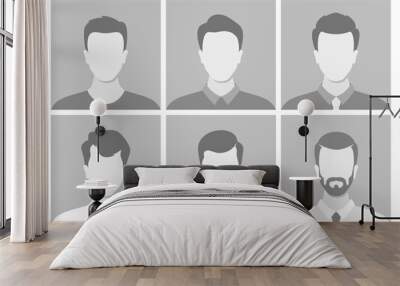 Set Of Six Male Character Avatar Icons With Different Hairstyles And Facial Features. People Portraits For User Profiles Wall mural