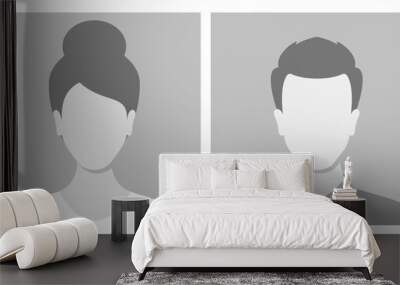 Simple Gray Avatar Icons Representing Male And Female Profiles. Vector Minimalist Design With A Professional Touch Wall mural