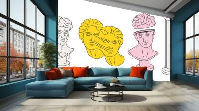 Vector Greek Statues And Column Psychedelic Art Objects, Inspired By Hallucinogenic Experiences, Employs Vibrant Colors Wall mural