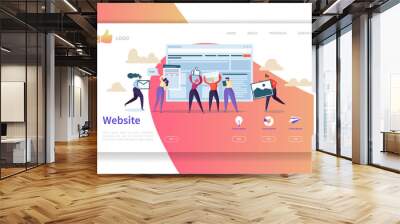 Website Development Landing Page Template. Mobile Application Layout with Flat People Characters. Easy to Edit and Customize. Vector illustration Wall mural