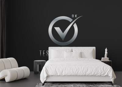 Check mark logo, silver testing software or web app emblem, mockup design element check sign icon Wall mural