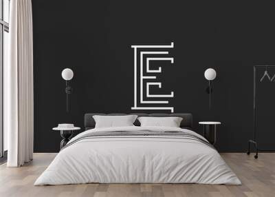 Letter E logo monogram mediaeval style, wedding or business card simple black and white initial emblem mockup Wall mural