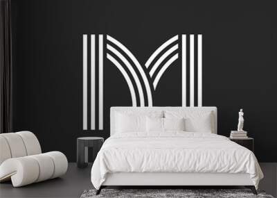 Monogram letter M logo offset thin parallel lines minimal design, linear creative business card emblem Wall mural