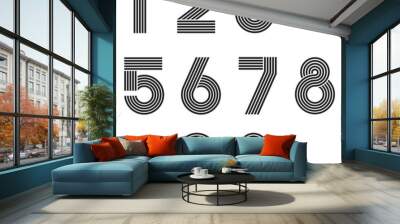 Numbers set thin line monogram math symbols, linear black and white typography design element mathematics symbols 1, 2, 3, 4, 5, 6, 7, 8, 9, 0 Wall mural