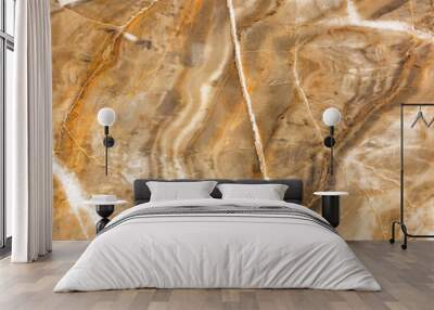 The surface, texture and background of beige and brown marble with cracks and waves. Wall mural