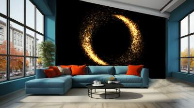 Two meteors. Abstract background with golden fireworks. Victory frame for celebration screen. Fantasy portal with shiny particles. Wall mural