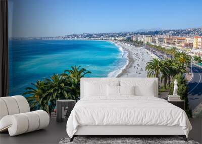 Nice visit card view on the bay of Angels, France Wall mural