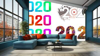 Colorful set of multi-colored inscriptions 2020. Bright digital font for diaries in style of disco music. Numeric inscription two thousand and twentieth year of brightly colored. Vector illustration. Wall mural