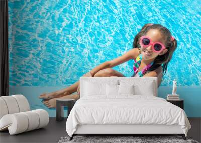 happy girl and smiling in the pool Wall mural