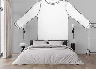 baby bodysuit with press studs on shoulder. Flat sketch template isolated on grey background Wall mural