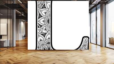 capital letter l with abstract flowers ornaments in black and white. design inspired from mandala art style for coloring. Isolated on white background Wall mural