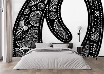 capital letter O with paisley pattern design. Embroidery style in black color. Isolated on white Wall mural