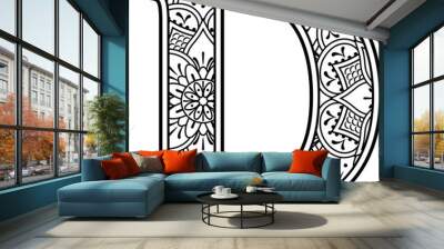 initial d in black and white with doodle ornaments and design elements from mandala art style for coloring. Isolated on white background Wall mural