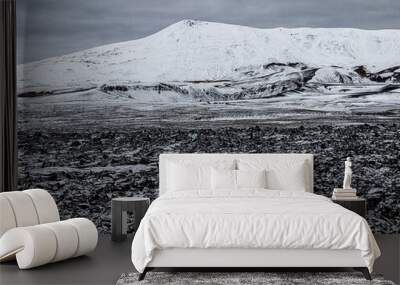 Leirhnjúkur volcanic park, with snow-capped mountains on volcanic rock and lava in autumn Iceland Wall mural