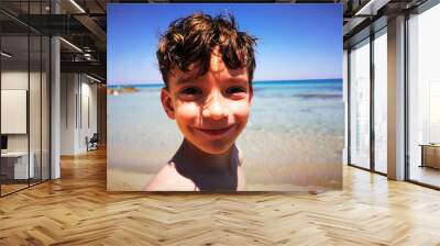 Young boy playing on the beach in Salento Wall mural