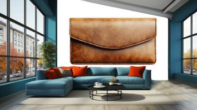 Stylish brown leather wallet, designed for elegance and practicality. Perfect for storing cash and cards on the go. Wall mural