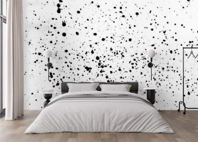 Black blobs isolated on white. Ink splash. Brushes droplets. Grainy texture background. Digitally generated image. Vector illustration, EPS 10. Wall mural