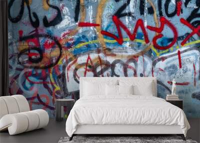 Graffiti wall background. Abstract paint pattern. Street art texture. Color creative drawing. Urban fashion design culture. City vintage poster. Wall mural