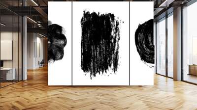 Set of ink black abstract paint stroke isolated on white background. Paint droplets. Digitally generated image. Vector design elements, illustration, EPS 10. Wall mural