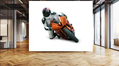 Motorcycle racer isolated on white background Wall mural