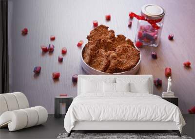 Delicious banana cookies with oatmeal and cinnamon with candies Wall mural