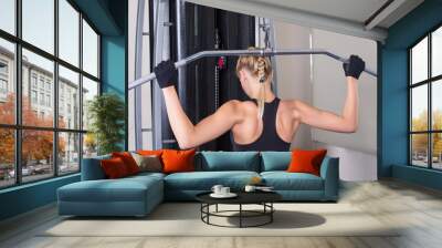 Back muscles exercise by athletic woman Wall mural