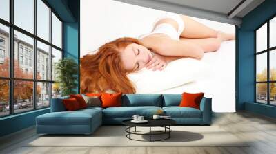 Portrait of sleeping woman with pillow Wall mural