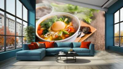 fresh soup with boiled eggon a table Wall mural