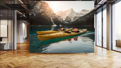 Pair of Yellow Kayaks on a Beautiful Mountain Lake Wall mural