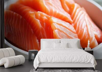 salmon sashimi put into white bowlsalmon sashimi put into white bowl Wall mural