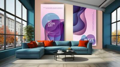 Abstract 3d fluid violet paper art illustration set. Contrast colors. Vector design layout for banners presentations, flyers, posters and invitations. Eps10. Wall mural