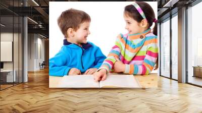 two kids reading the book Wall mural