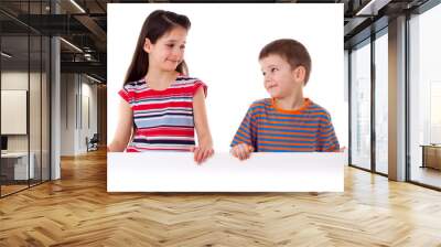 Two kids standing with empty blank Wall mural