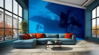 Underwater view to yacht rudder and prop Wall mural