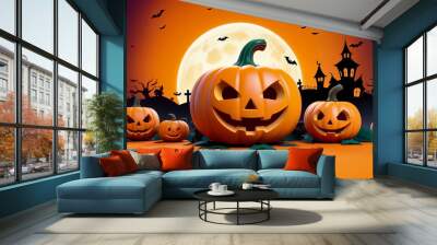 Halloween themed postcard with a pumpkin Wall mural