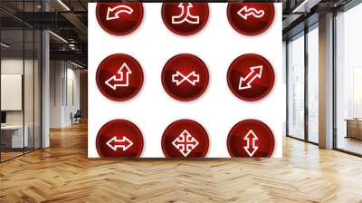 Arrows web icons set 2, dark red circle buttons Wall mural