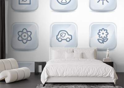 Ecology web icons set 2, white glossy buttons Wall mural