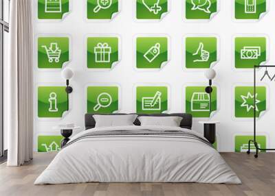 Shopping web icons, green sticker series Wall mural