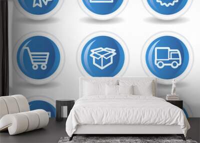 Shopping web icons set 2, blue glossy circle buttons Wall mural