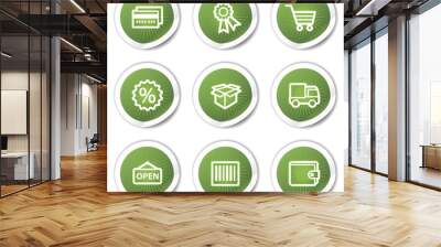 Shopping web icons set 2, green stickers Wall mural